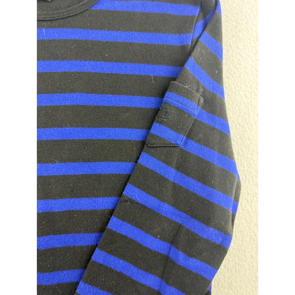 Lauren Ralph Lauren Womens Striped Long Sleeve Top Blue Black Logo Pocket M - Picture 2 of 6
